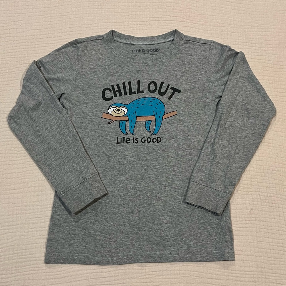 Life Is Good Chill Out Kids Blue Sloth Long Sleeve Tee Size Large